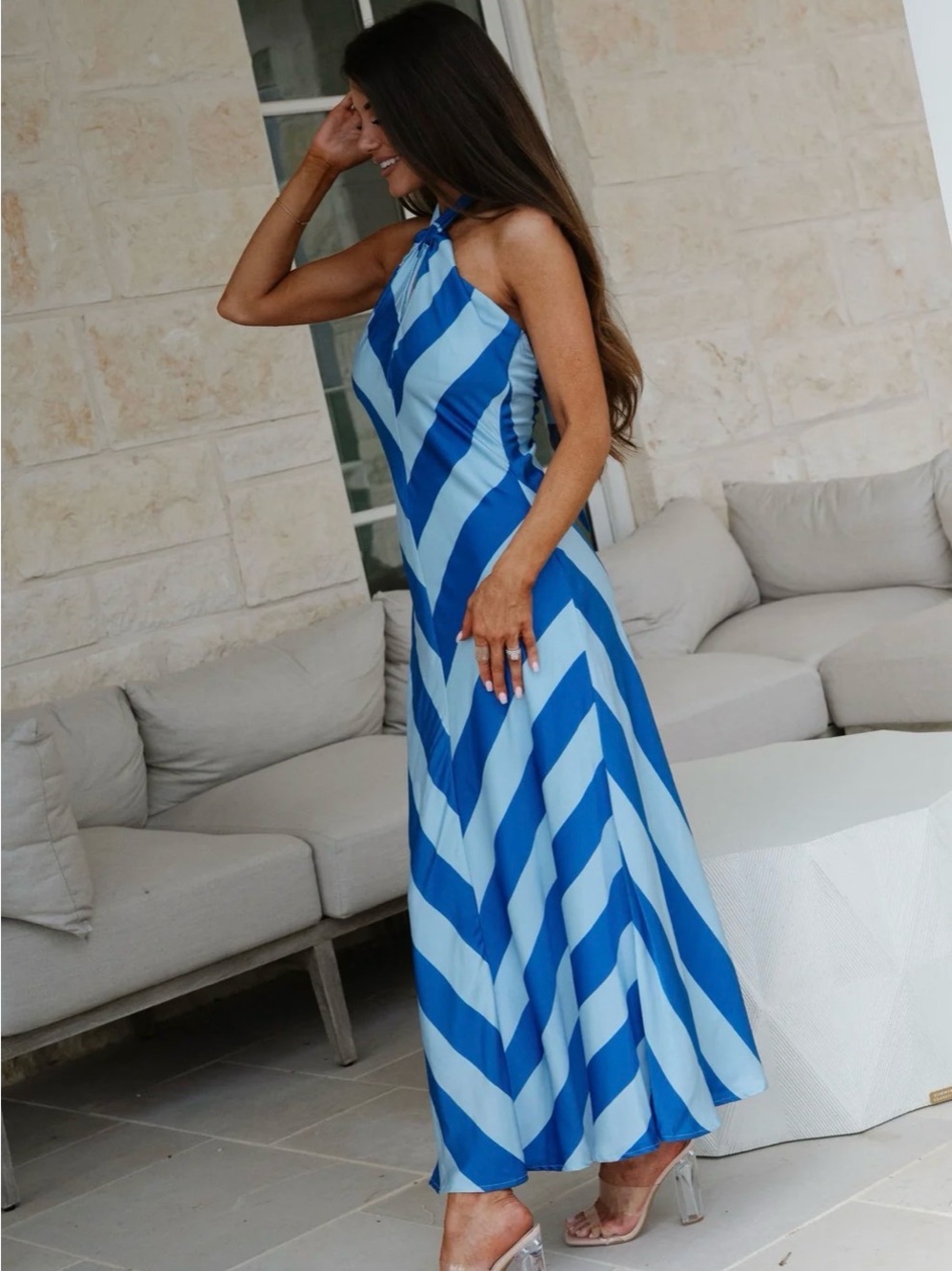 Blue Striped Halter Maxi Dress - Elegant Summer Style